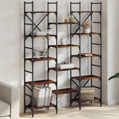 vidaXL Estantería madera ingeniería roble ahumado 127,5x28,5x172,5 cm