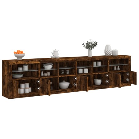 vidaXL Aparador con luces LED roble ahumado 283x37x67 cm