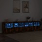 vidaXL Aparador con luces LED roble ahumado 283x37x67 cm vidaXL Aparador con luces LED roble ahumado 283x37x67 cm