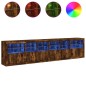 vidaXL Aparador con luces LED roble ahumado 283x37x67 cm vidaXL Aparador con luces LED roble ahumado 283x37x67 cm