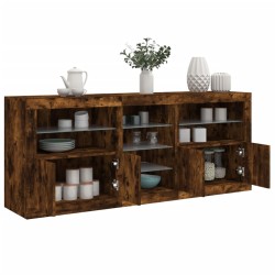 vidaXL Aparador con luces LED roble ahumado 181,5x37x67 cm