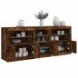 vidaXL Aparador con luces LED roble ahumado 181,5x37x67 cm
