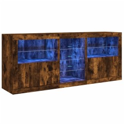 vidaXL Aparador con luces LED roble ahumado 181,5x37x67 cm