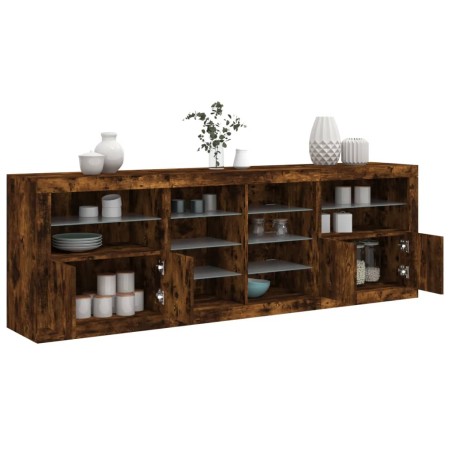vidaXL Aparador con luces LED roble ahumado 202x37x67 cm