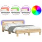 vidaXL Estructura de cama cabecero y luces LED roble Sonoma 150x200 cm vidaXL Estructura de cama cabecero y luces LED roble Sonoma 150x200 cm