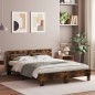 vidaXL Estructura de cama cabecero y luces LED roble ahumado 150x200cm vidaXL Estructura de cama cabecero y luces LED roble ahumado 150x200cm
