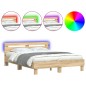 vidaXL Estructura de cama cabecero y luces LED roble Sonoma 140x200 cm vidaXL Estructura de cama cabecero y luces LED roble Sonoma 140x200 cm