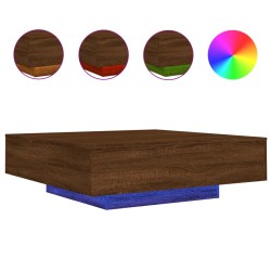 vidaXL Mesa de centro con luces LED roble marrón 100x100x31 cm