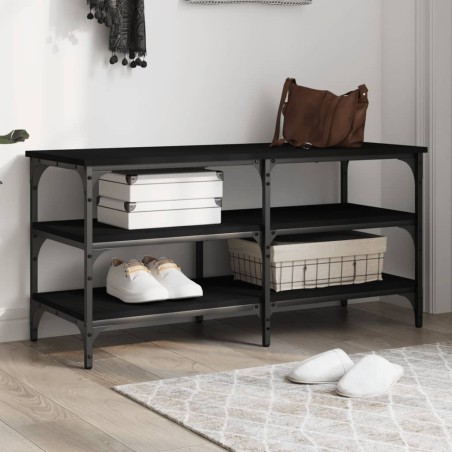 vidaXL Banco zapatero madera de ingeniería negro 100x38,5x49 cm