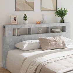 vidaXL Cabecero LED madera ingeniería gris hormigón 200x18,5x103,5 cm