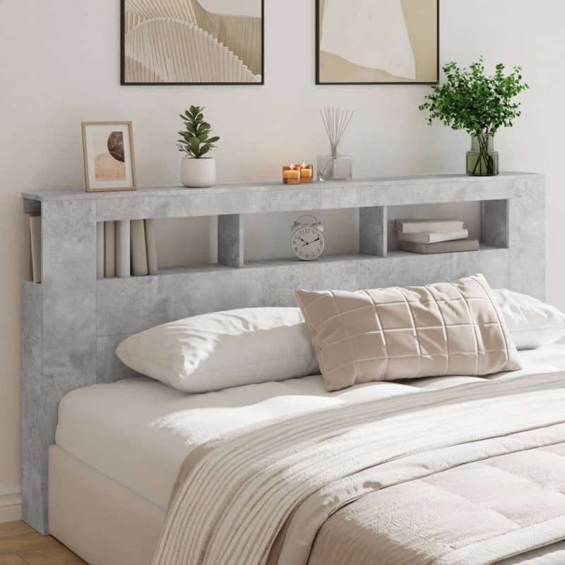 vidaXL Cabecero LED madera ingeniería gris hormigón 200x18,5x103,5 cm vidaXL Cabecero LED madera ingeniería gris hormigón 200x18,5x103,5 cm