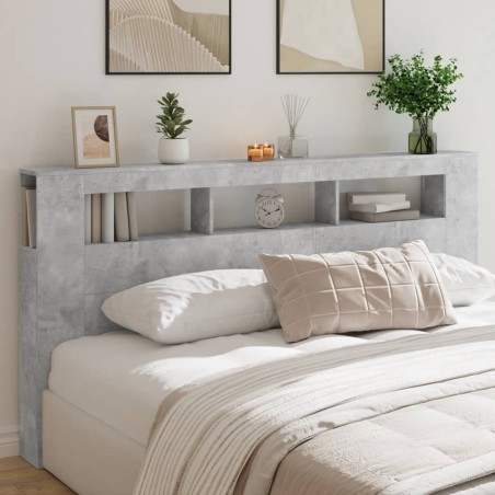 vidaXL Cabecero LED madera ingeniería gris hormigón 200x18,5x103,5 cm