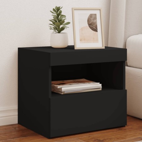 vidaXL Mesita de noche con luces LED negro 50x40x45 cm