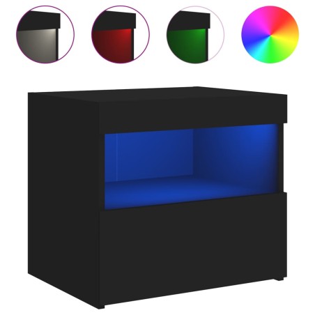 vidaXL Mesita de noche con luces LED negro 50x40x45 cm