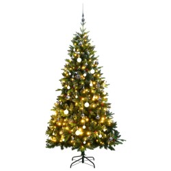 vidaXL Árbol de Navidad artificial con bisagras 150 LED y bolas 150 cm