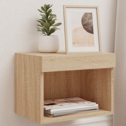 vidaXL Mesita de noche de pared con luces LED roble Sonoma