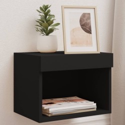 vidaXL Mesita de noche de pared con luces LED negro