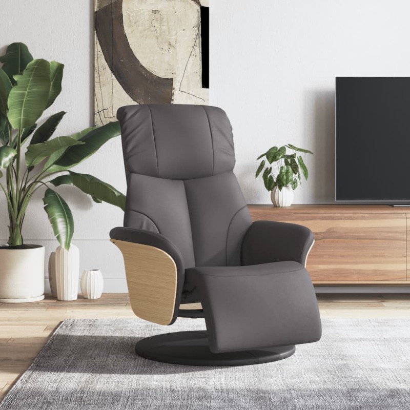 vidaXL Sillón reclinable con reposapiés cuero sintético gris vidaXL Sillón reclinable con reposapiés cuero sintético gris