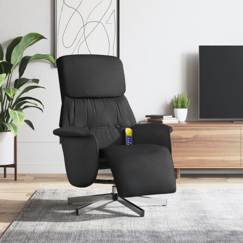 vidaXL Sillón reclinable de masaje con reposapiés tela negra vidaXL Sillón reclinable de masaje con reposapiés tela negra