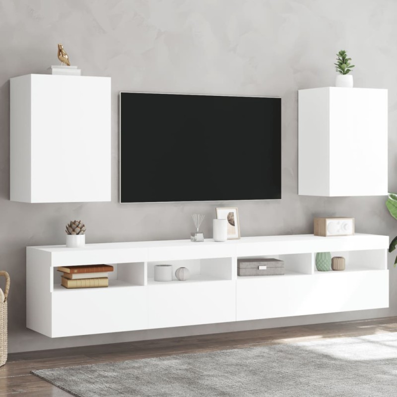 vidaXL Muebles TV de pared 2 uds madera ingeniería blanco 100x30x30 cm vidaXL Muebles TV de pared 2 uds madera ingeniería blanco 100x30x30 cm