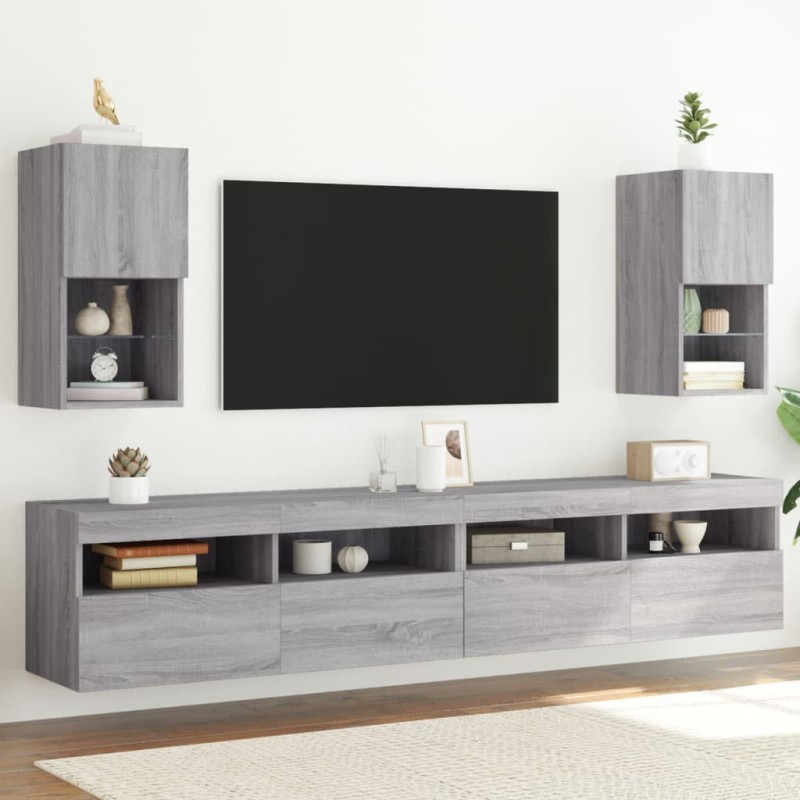 vidaXL Muebles para TV con luces LED 2 uds gris Sonoma 30,5x30x60 cm vidaXL Muebles para TV con luces LED 2 uds gris Sonoma 30,5x30x60 cm
