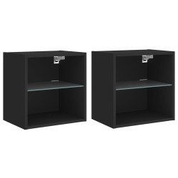 vidaXL Mesitas de noche de pared con luces LED 2 unidades negro