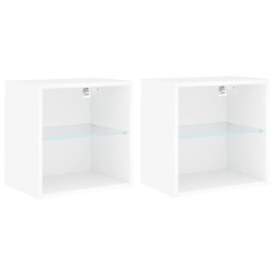vidaXL Mesitas de noche de pared con luces LED 2 unidades blanco