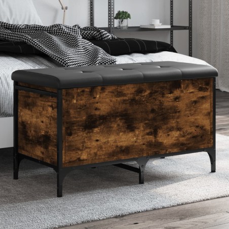 vidaXL Banco con almacenaje madera ingeniería roble ahumado 82x42x45cm