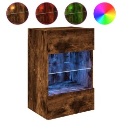 vidaXL Mueble de TV de pared con luces LED roble ahumado 40x30x60,5 cm