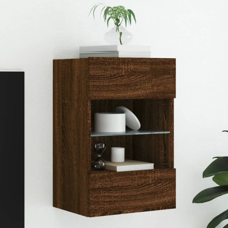 vidaXL Mueble de TV de pared con luces LED roble marrón 40x30x60,5 cm vidaXL Mueble de TV de pared con luces LED roble marrón 40x30x60,5 cm