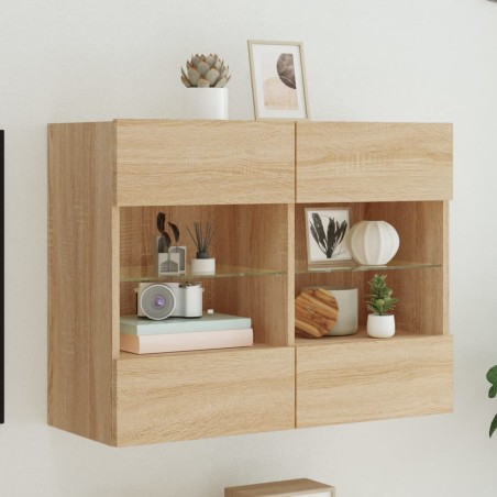 vidaXL Mueble TV de pared con luces LED roble Sonoma 78,5x30x60,5 cm