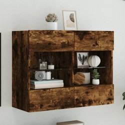 vidaXL Mueble TV de pared con luces LED roble ahumado 78,5x30x60,5 cm