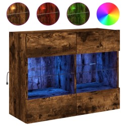 vidaXL Mueble TV de pared con luces LED roble ahumado 78,5x30x60,5 cm