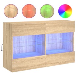 vidaXL Mueble TV de pared con luces LED roble Sonoma 98,5x30x60,5 cm