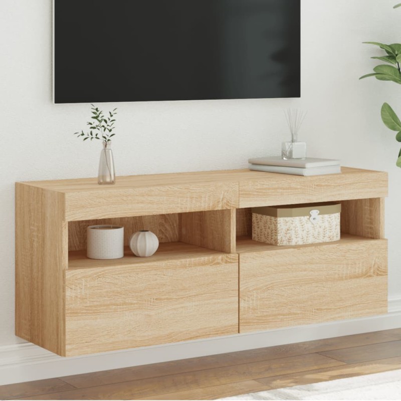 vidaXL Mueble de TV de pared con luces LED roble Sonoma 100x30x40 cm vidaXL Mueble de TV de pared con luces LED roble Sonoma 100x30x40 cm