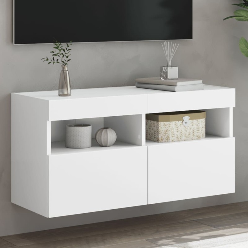 vidaXL Mueble de TV de pared con luces LED blanco 80x30x40 cm vidaXL Mueble de TV de pared con luces LED blanco 80x30x40 cm