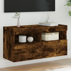 vidaXL Mueble de TV de pared con luces LED roble ahumado 80x30x40 cm