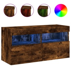 vidaXL Mueble de TV de pared con luces LED roble ahumado 80x30x40 cm