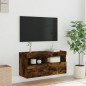vidaXL Mueble de TV de pared con luces LED roble ahumado 80x30x40 cm