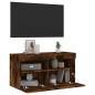 vidaXL Mueble de TV de pared con luces LED roble ahumado 80x30x40 cm