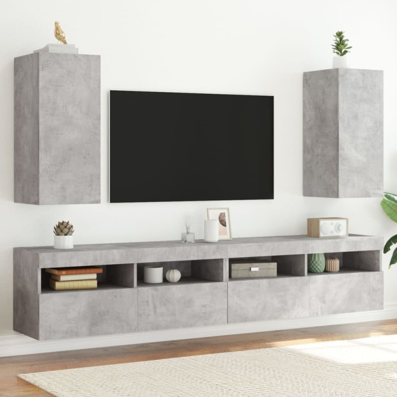 vidaXL Muebles TV de pared luces LED 2 uds gris hormigón 30,5x35x70 cm vidaXL Muebles TV de pared luces LED 2 uds gris hormigón 30,5x35x70 cm