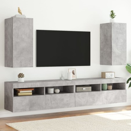 vidaXL Muebles TV de pared luces LED 2 uds gris hormigón 30,5x35x70 cm
