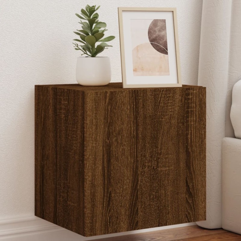 vidaXL Mueble de TV de pared con luces LED marrón roble 40,5x35x40 cm