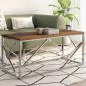 vidaXL Mesa de centro de acero inoxidable plateado y madera maciza vidaXL Mesa de centro de acero inoxidable plateado y madera maciza