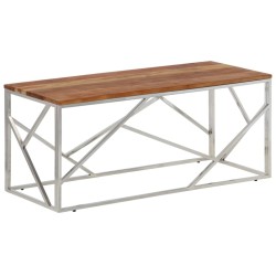 vidaXL Mesa de centro acero inoxidable plateado y madera maciza acacia