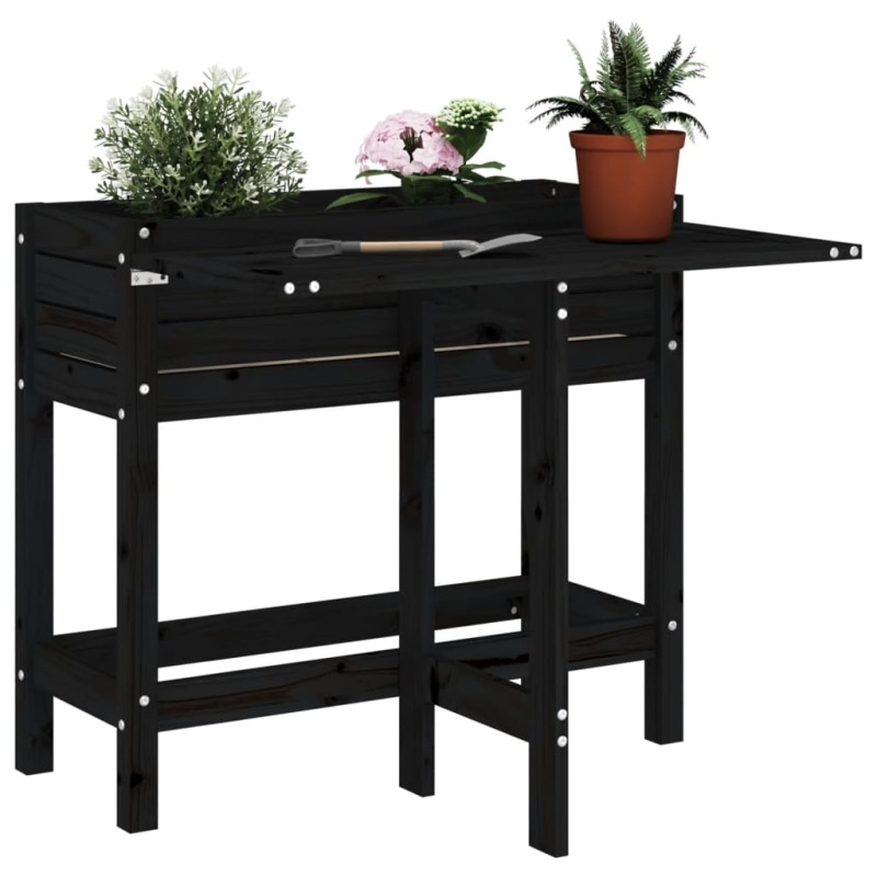 vidaXL Jardinera con tapa plegable madera maciza de pino negro vidaXL Jardinera con tapa plegable madera maciza de pino negro