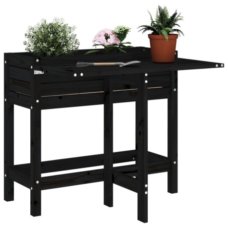 vidaXL Jardinera con tapa plegable madera maciza de pino negro