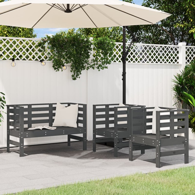 vidaXL Juego de muebles de jardín 3 pzas madera maciza de pino gris vidaXL Juego de muebles de jardín 3 pzas madera maciza de pino gris