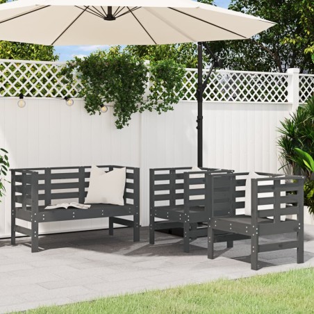 vidaXL Juego de muebles de jardín 3 pzas madera maciza de pino gris