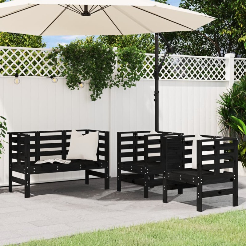 vidaXL Juego de muebles de jardín 3 pzas madera maciza de pino negro